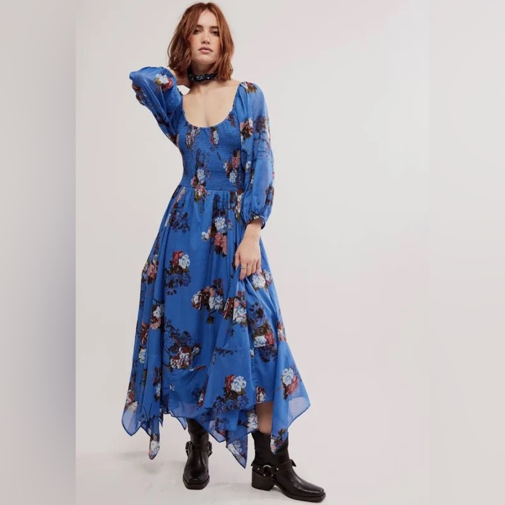 𝓯𝓹 Free People ~ 💙 Morning Glory Maxi Dress in Blue Combo - Picture 5 of 17